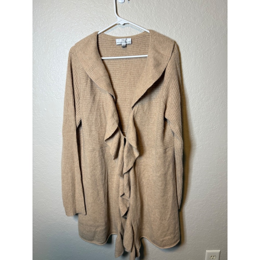Precious Fibers 100% Cashmere Ruffle Front Cardigan Sweater Womens XL